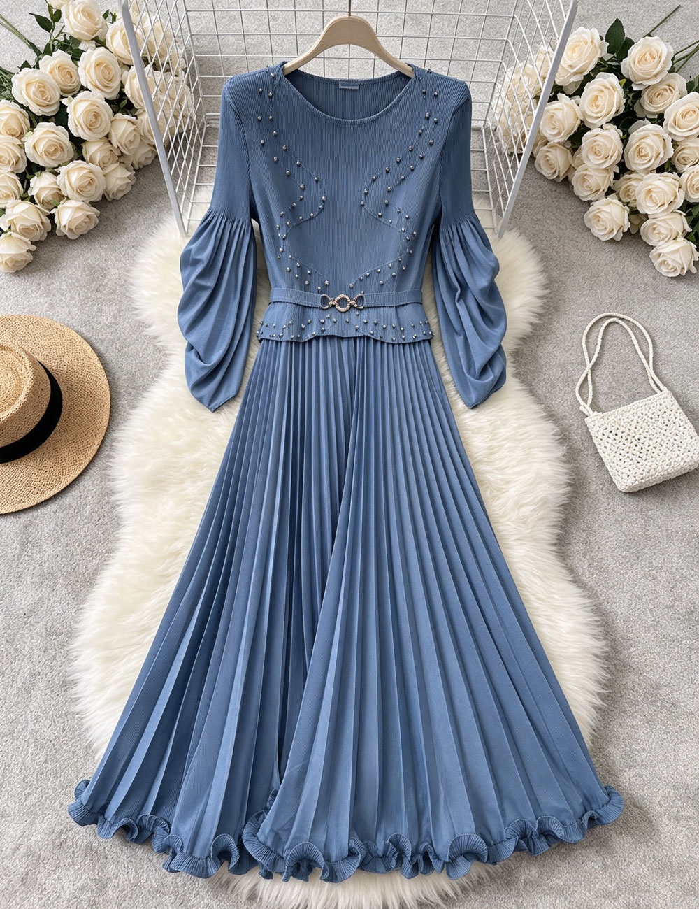 Beading wood ear large yard dress for women - Image 3
