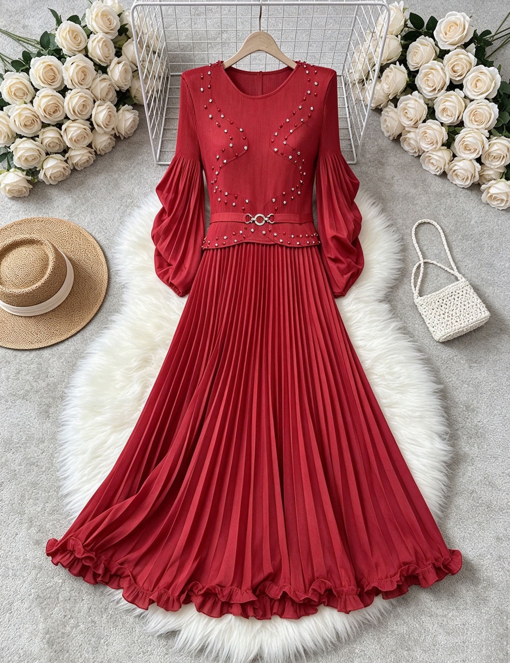 Beading wood ear large yard dress for women - Image 5