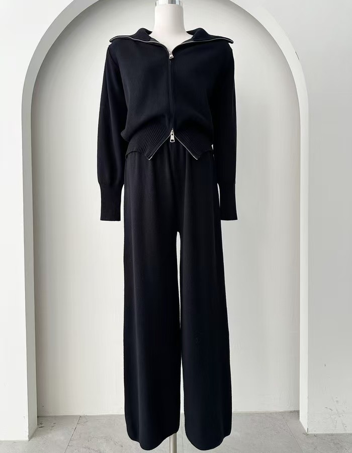 Long sleeve wide leg pants high waist sweater 2pcs set