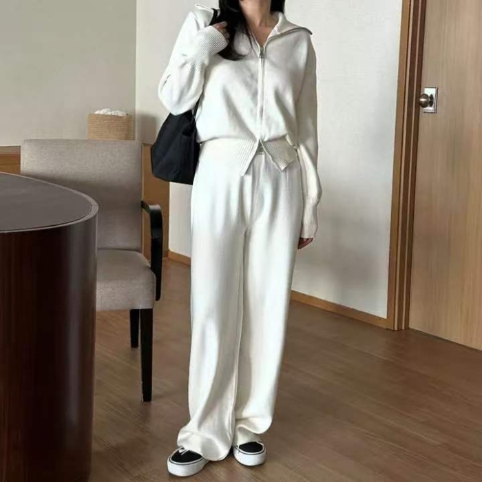 Long sleeve wide leg pants high waist sweater 2pcs set - Image 6