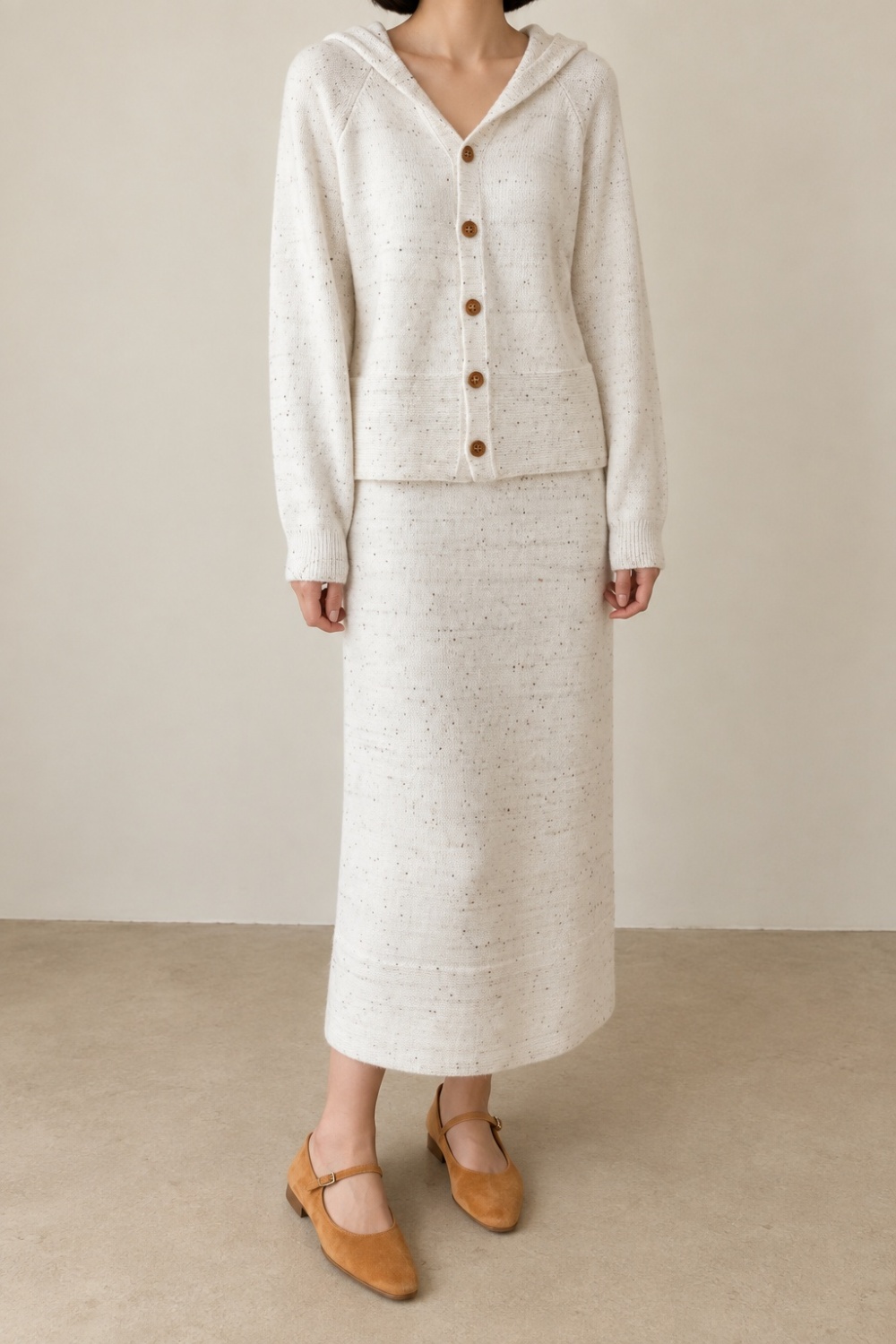 Knitted hooded fashion Korean style dress 2pcs set - Image 5