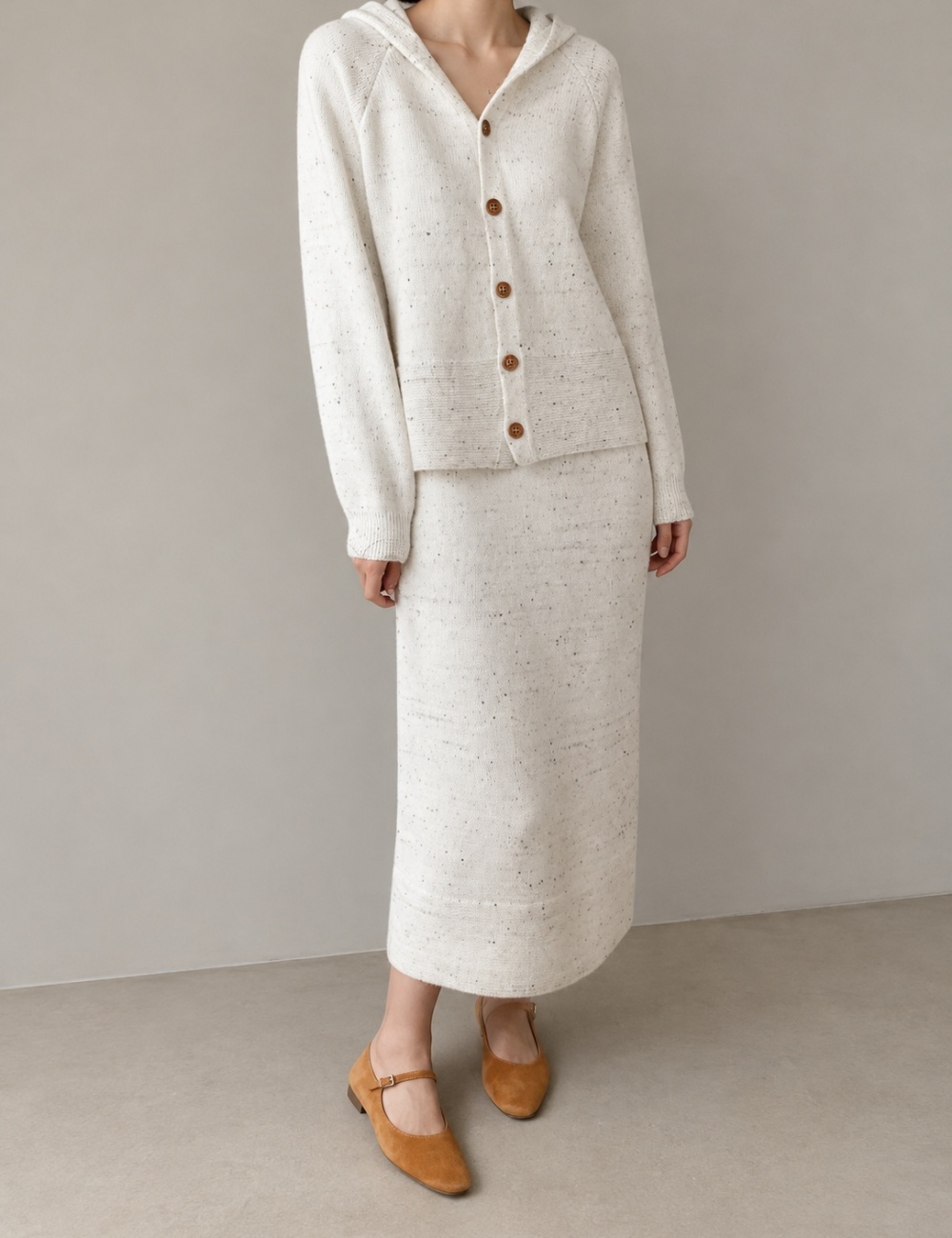 Knitted hooded fashion Korean style dress 2pcs set - Image 6