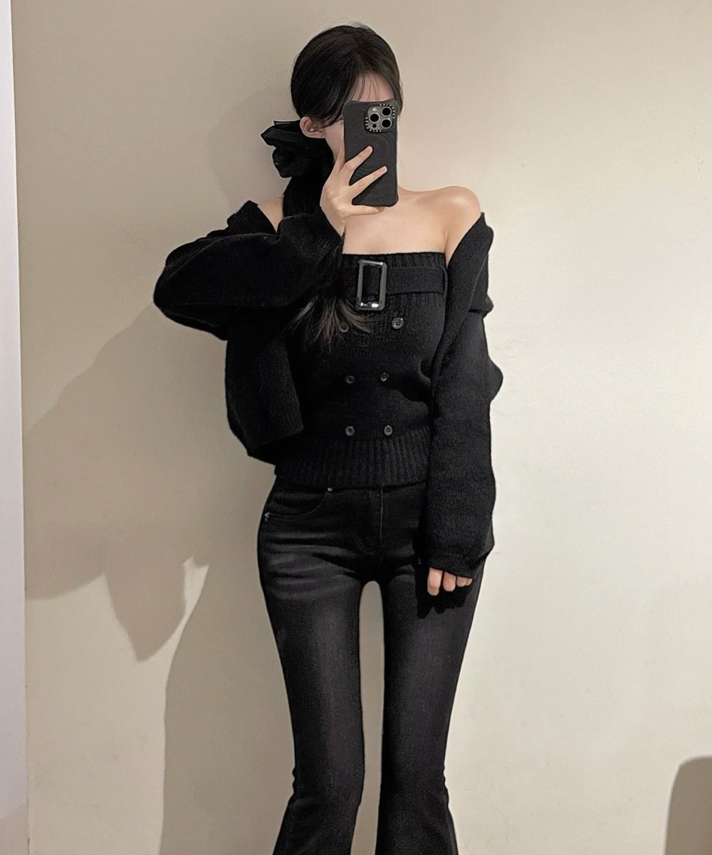 Knitted vest frenum cardigan 2pcs set for women - Image 3