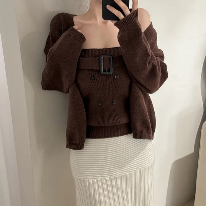 Knitted vest frenum cardigan 2pcs set for women - Image 5