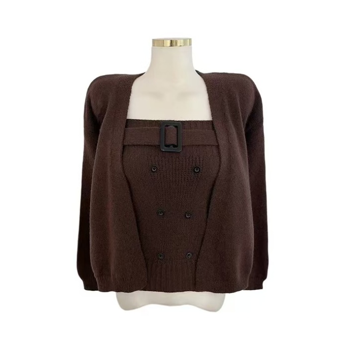 Knitted vest frenum cardigan 2pcs set for women - Image 6