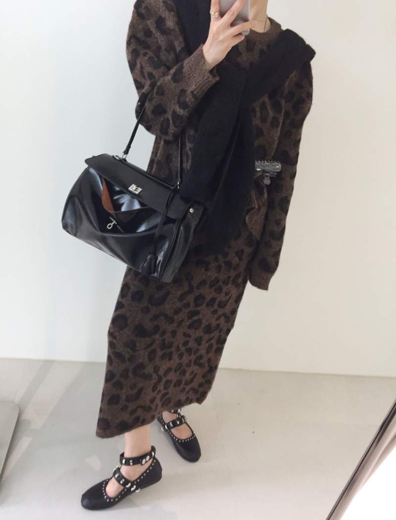 Korean style skirt leopard sweater 2pcs set - Image 6