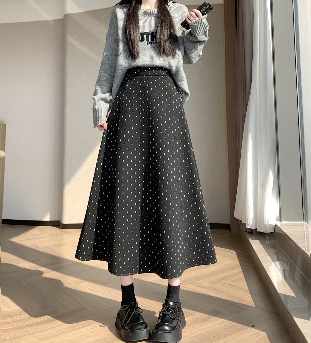 Woolen high waist long Korean style retro skirt - Image 2