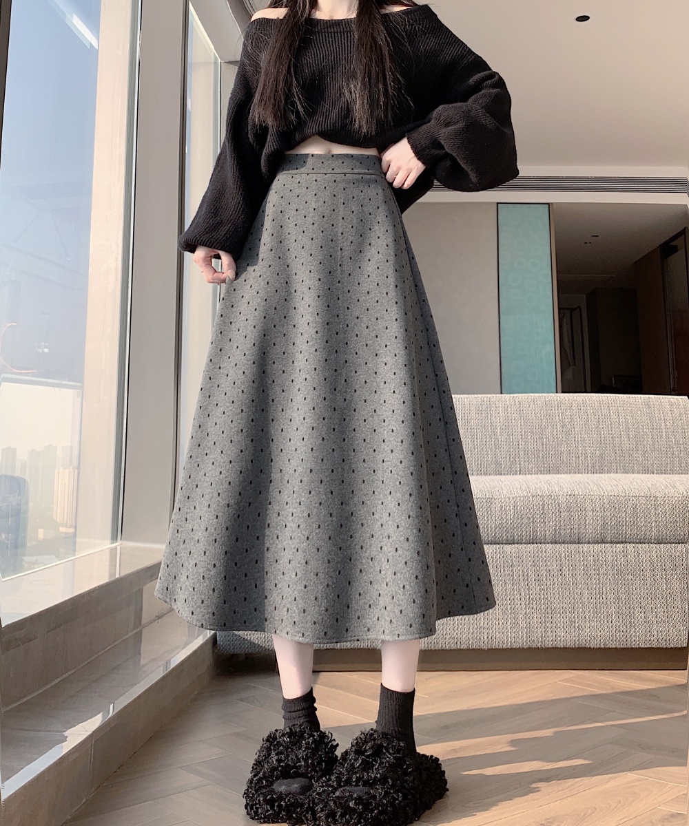 Woolen high waist long Korean style retro skirt - Image 4