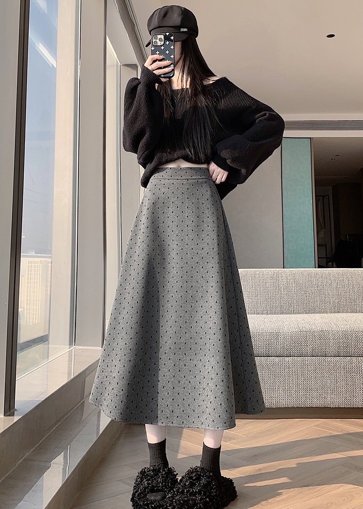 Woolen high waist long Korean style retro skirt - Image 5