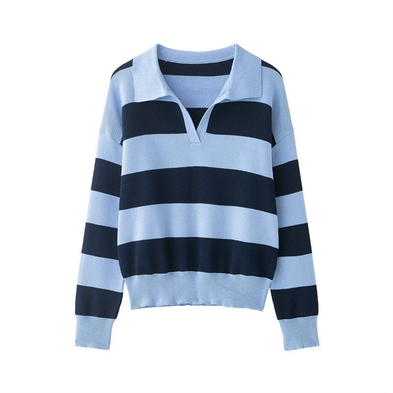 Temperament stripe shirts European style fashion sweater