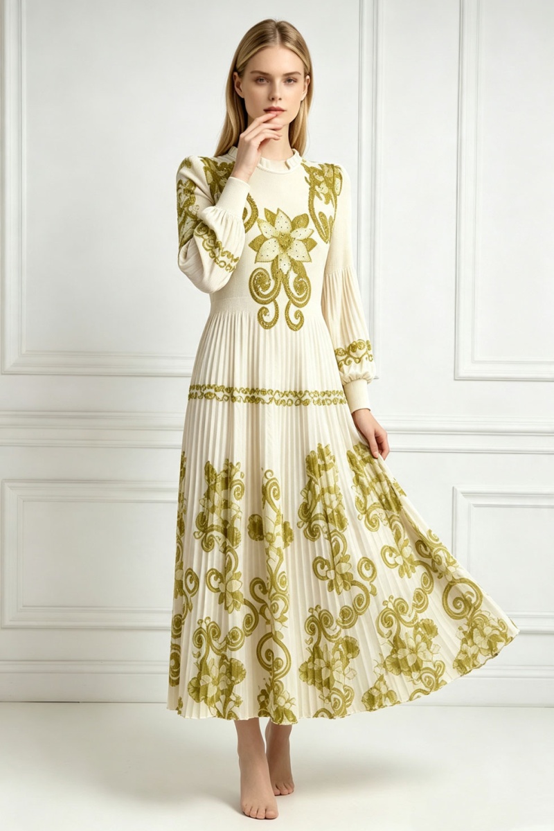 European style printing long dress pinched waist dress - Image 4