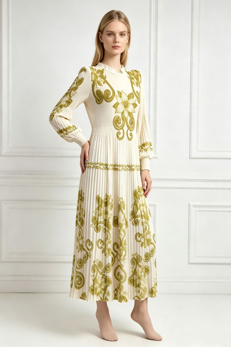 European style printing long dress pinched waist dress - Image 5