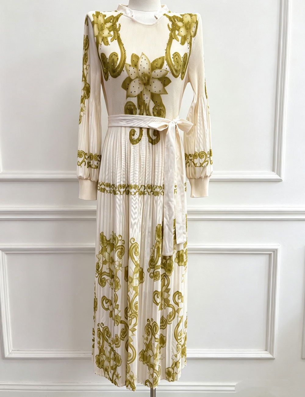 European style printing long dress pinched waist dress - Image 6