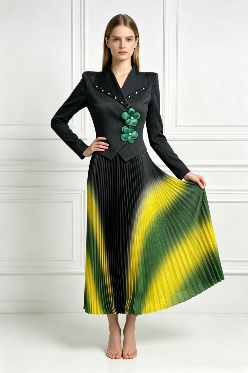 Pleated colors dress gradient printing business suit - Image 2
