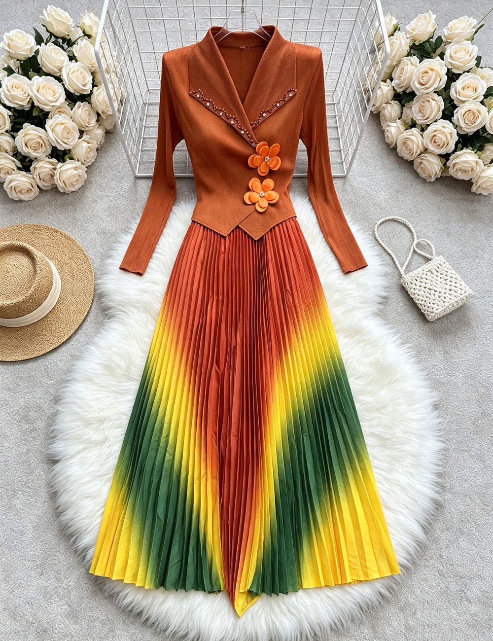 Pleated colors dress gradient printing business suit - Image 3