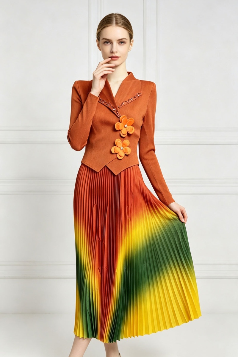 Pleated colors dress gradient printing business suit - Image 4