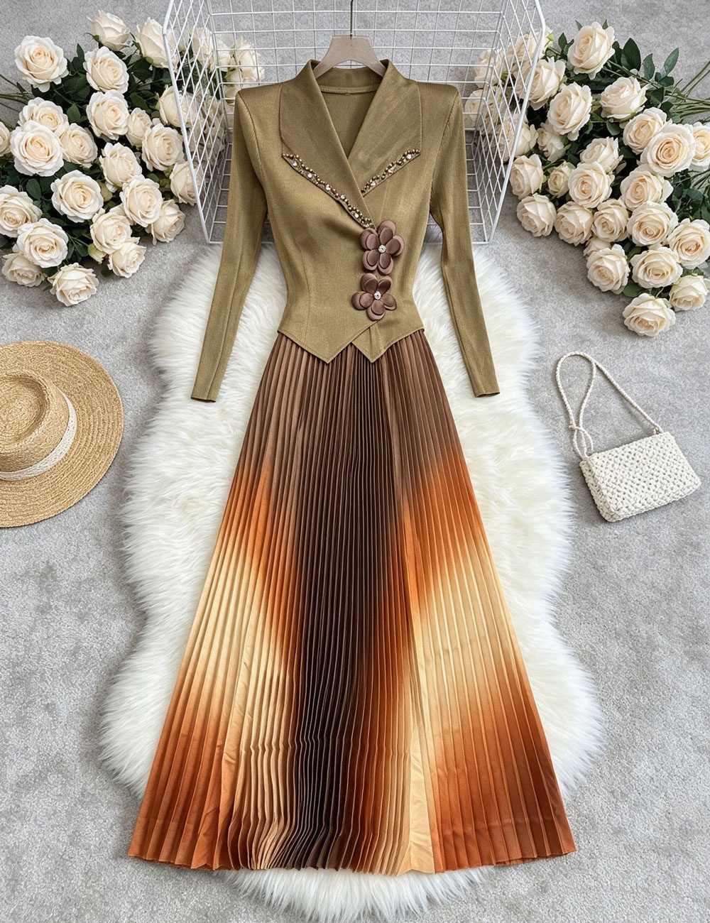 Pleated colors dress gradient printing business suit - Image 5
