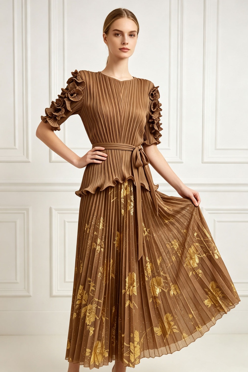 Pinched waist loose tops fold skirt 2pcs set - Image 6