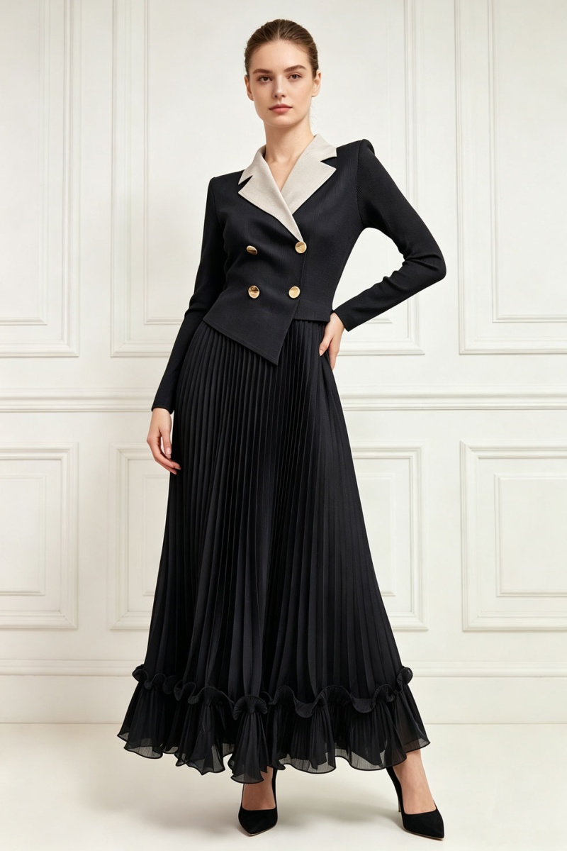 Long sleeve pleated fold dress wood ear loose business suit - Image 2