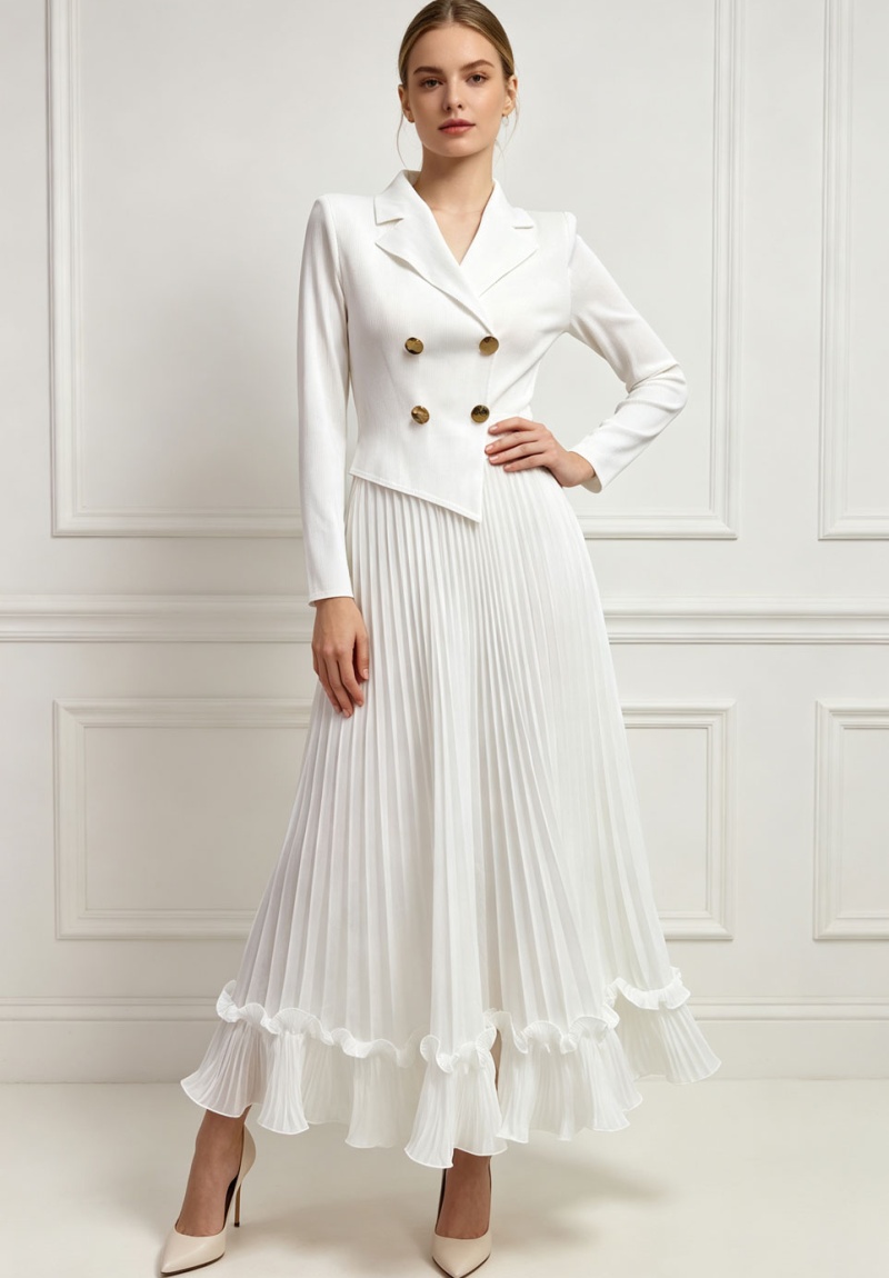 Long sleeve pleated fold dress wood ear loose business suit - Image 3
