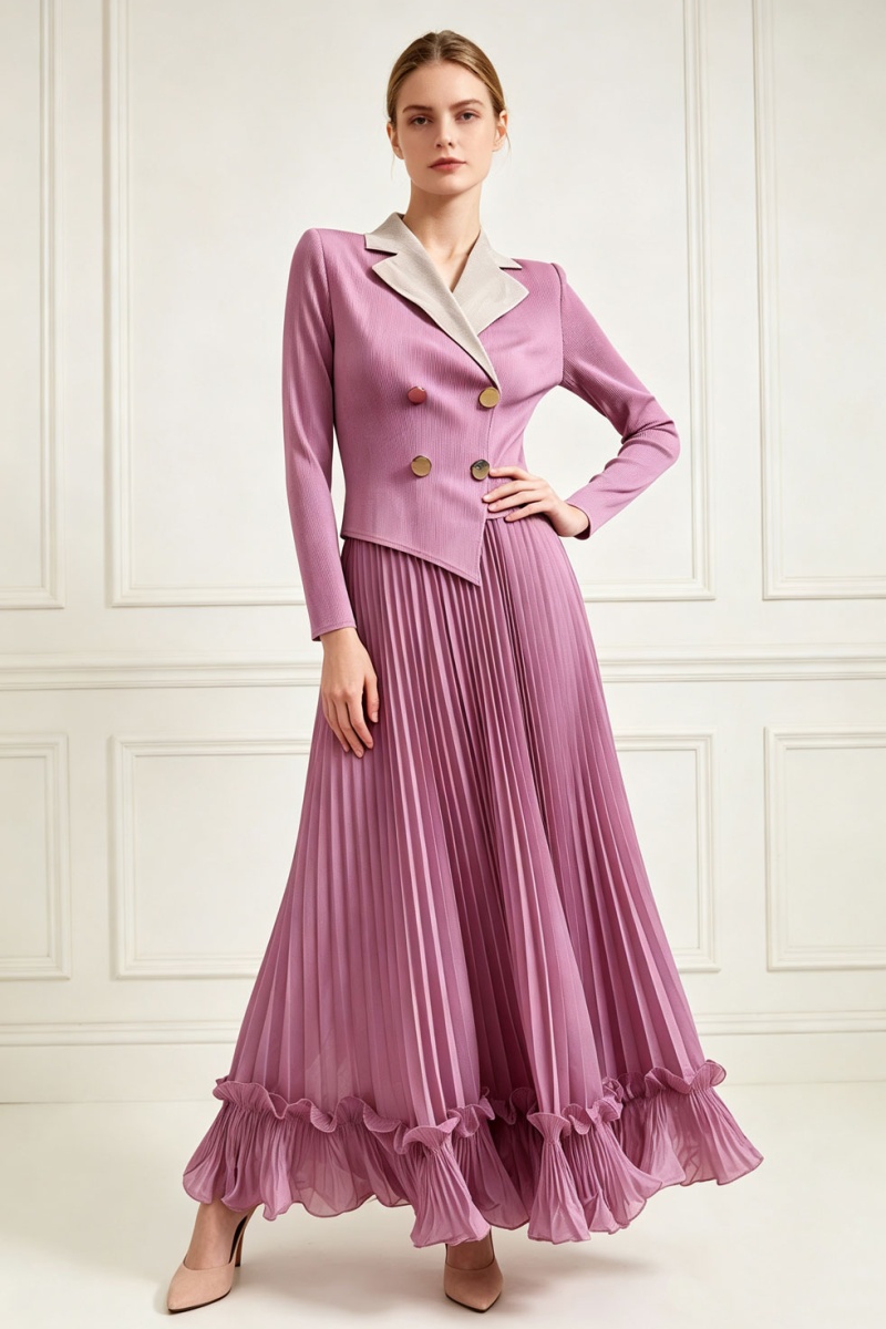 Long sleeve pleated fold dress wood ear loose business suit - Image 5