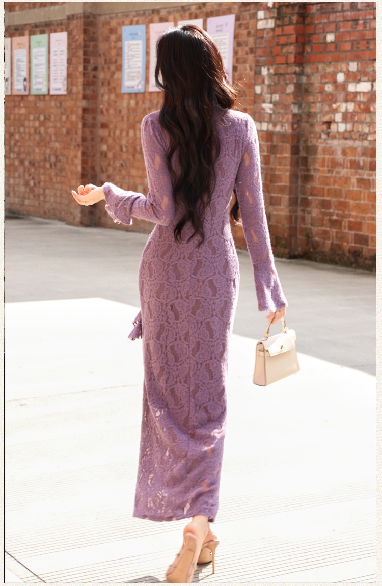 Mermaid package hip dress purple long dress for women - Image 6