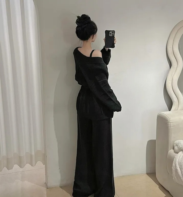High waist cardigan wide leg pants 3pcs set for women - Image 3