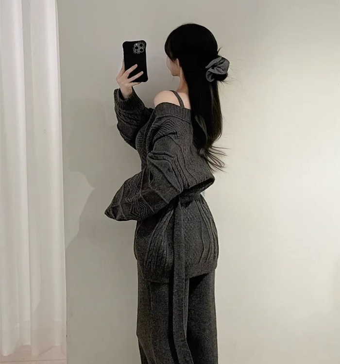 High waist cardigan wide leg pants 3pcs set for women - Image 6