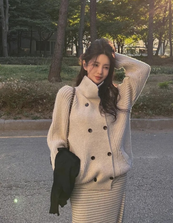 Double-breasted sweater Korean style coat - Image 5
