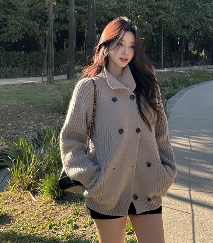 Double-breasted sweater Korean style coat - Image 6