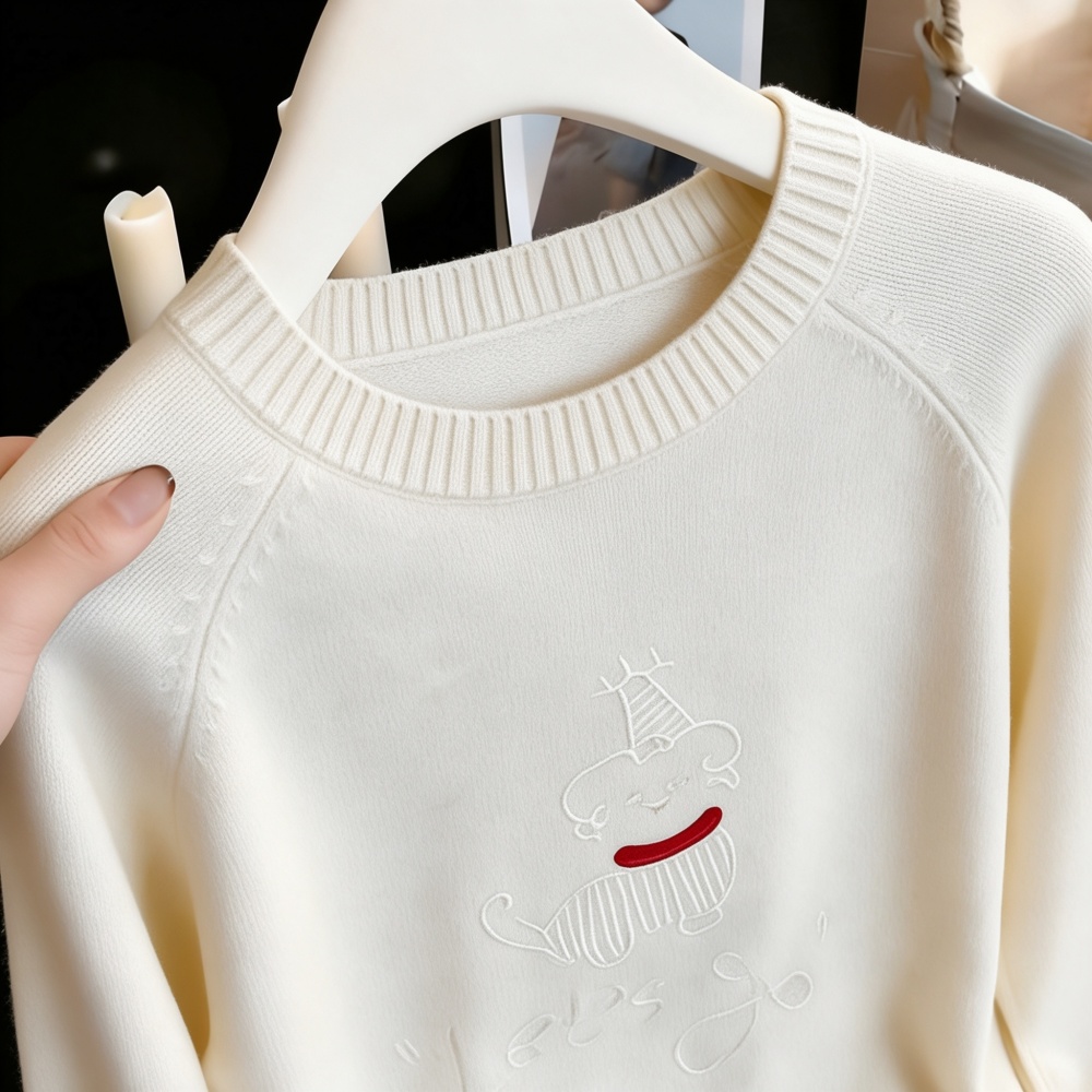 Autumn and winter round neck sweater wool pure tops - Image 2