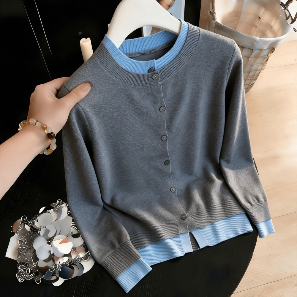 Autumn and winter mixed colors bottoming shirt Pseudo-two slim tops
