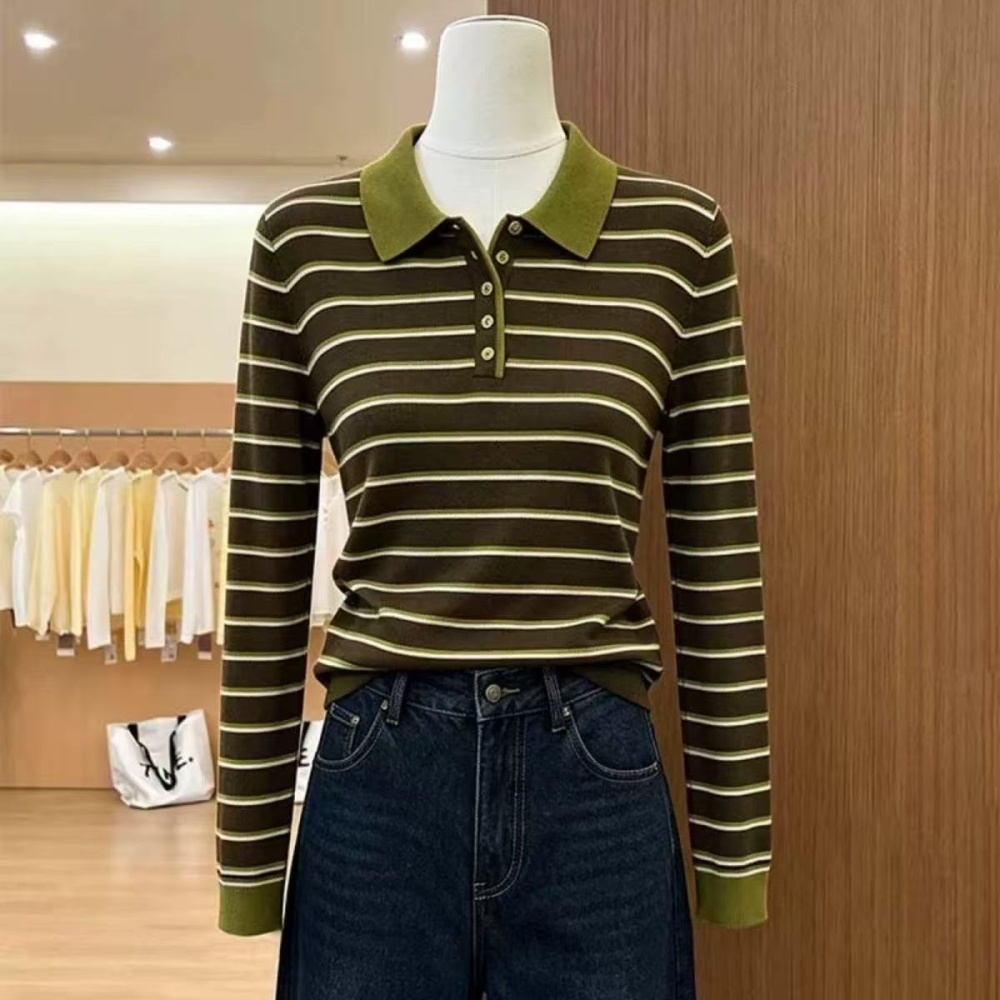 Autumn and winter knitted stripe slim long sleeve sweater - Image 2