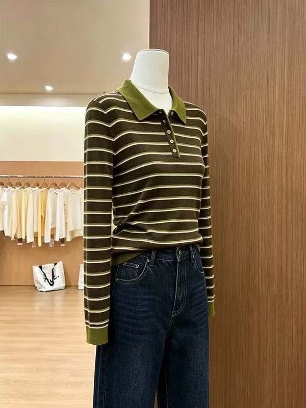 Autumn and winter knitted stripe slim long sleeve sweater - Image 3