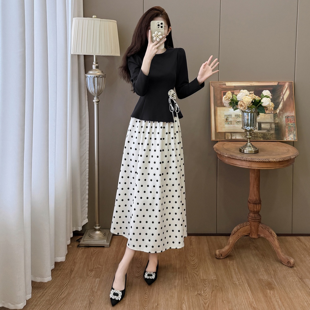 Autumn and winter temperament large yard skirt 2pcs set