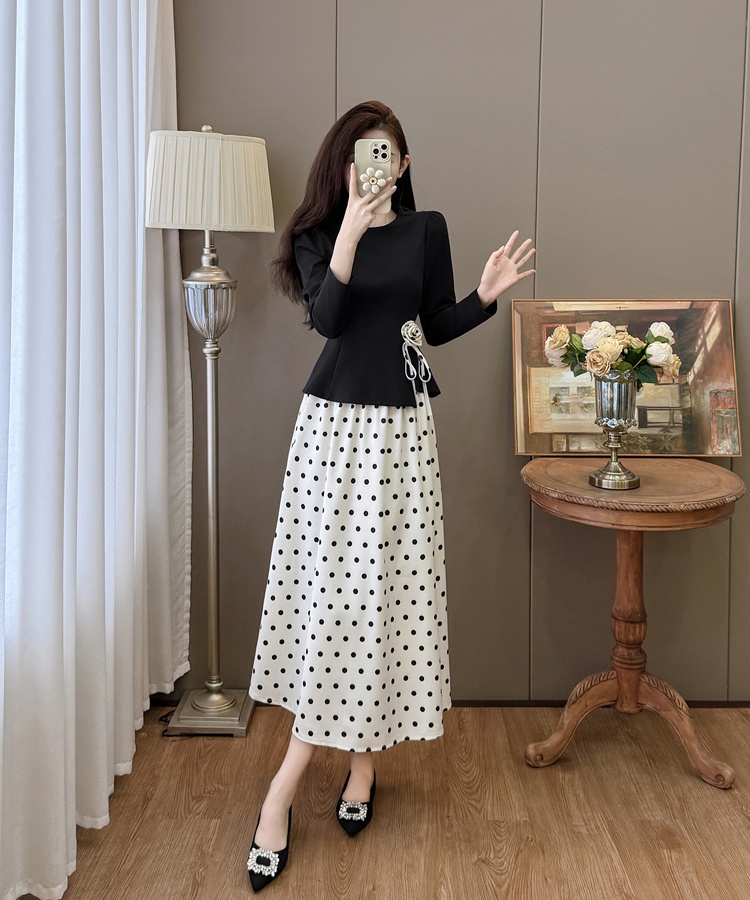 Autumn and winter temperament large yard skirt 2pcs set - Image 3