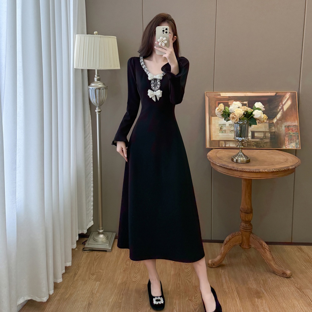 Hepburn style temperament large yard autumn and winter dress