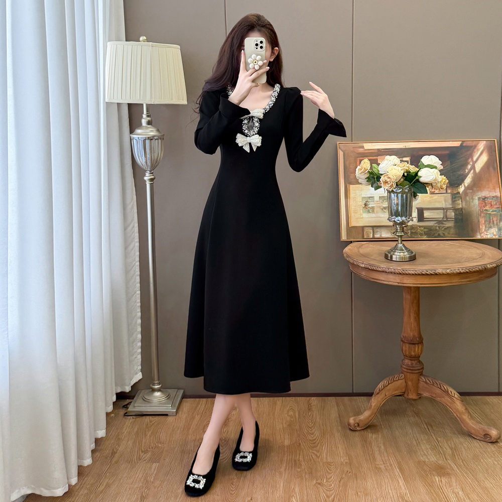 Hepburn style temperament large yard autumn and winter dress - Image 3