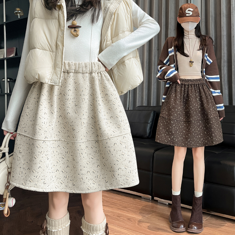 Floral A-line skirt autumn and winter woolen puff skirt - Image 2