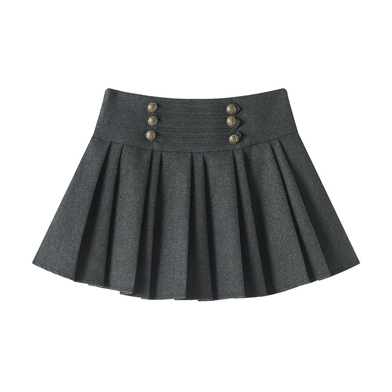 Pleated woolen skirt breasted Casual short skirt - Image 6