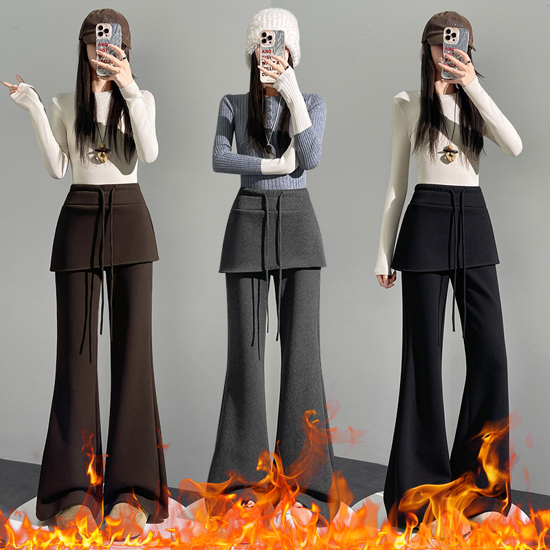Casual slim pants thick micro speaker flare pants for women