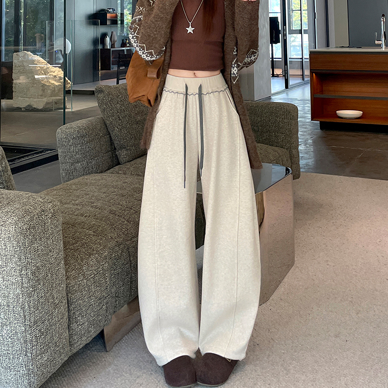 High waist wide leg pants plus velvet casual pants for women - Image 2