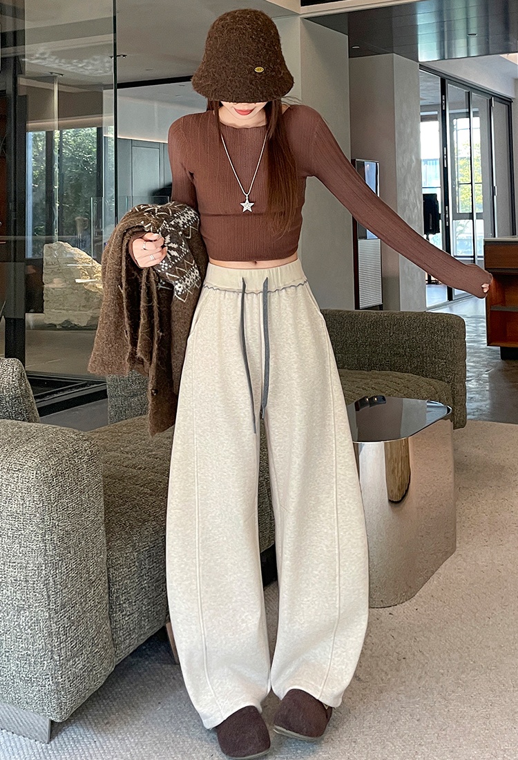 High waist wide leg pants plus velvet casual pants for women - Image 3