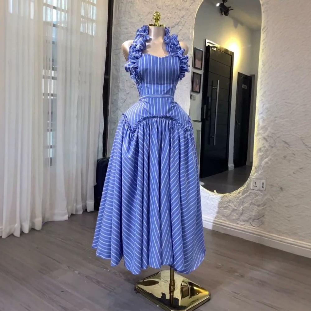 Halter long fashion high waist autumn stripe dress for women