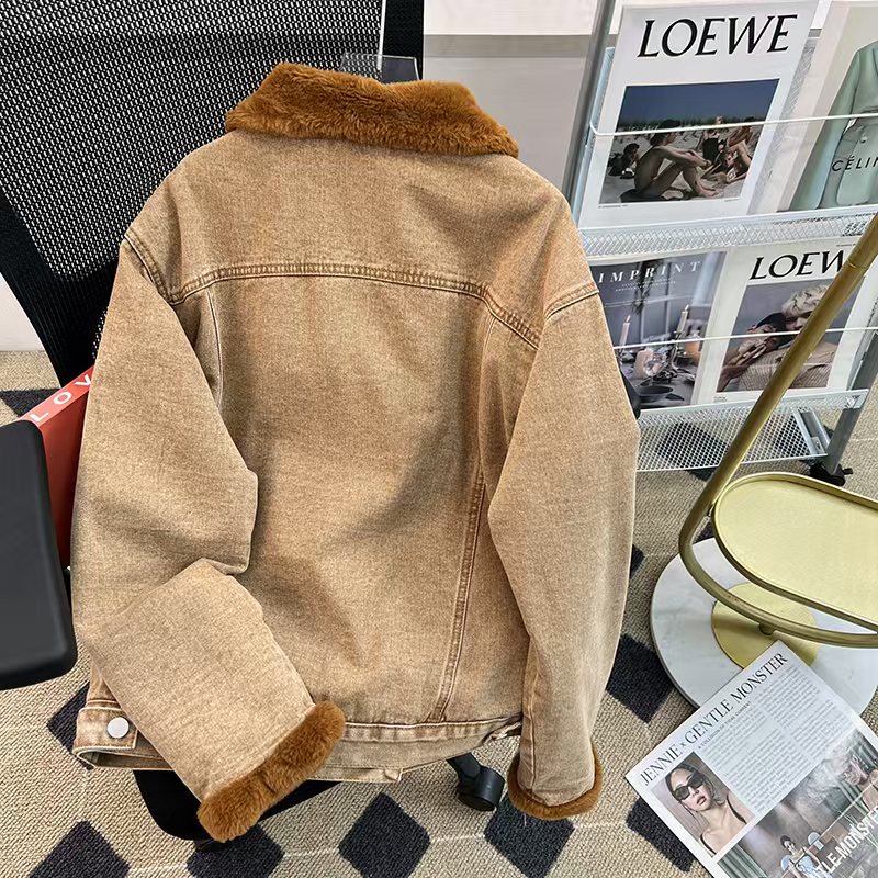 Thermal denim all-match rabbit fur cotton coat for women - Image 3